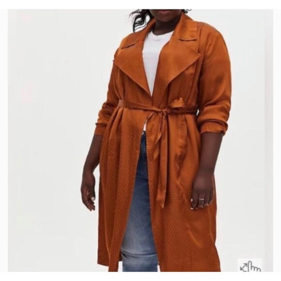 Torrid Jackets & Blazers - Torrid Womens  Copper Dotted Jacquard Self Tie Trench Coat Plus Size 2
